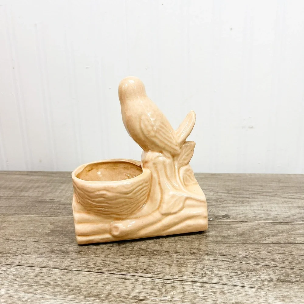 Vintage Bird Vase, Peach Ceramic Vase
